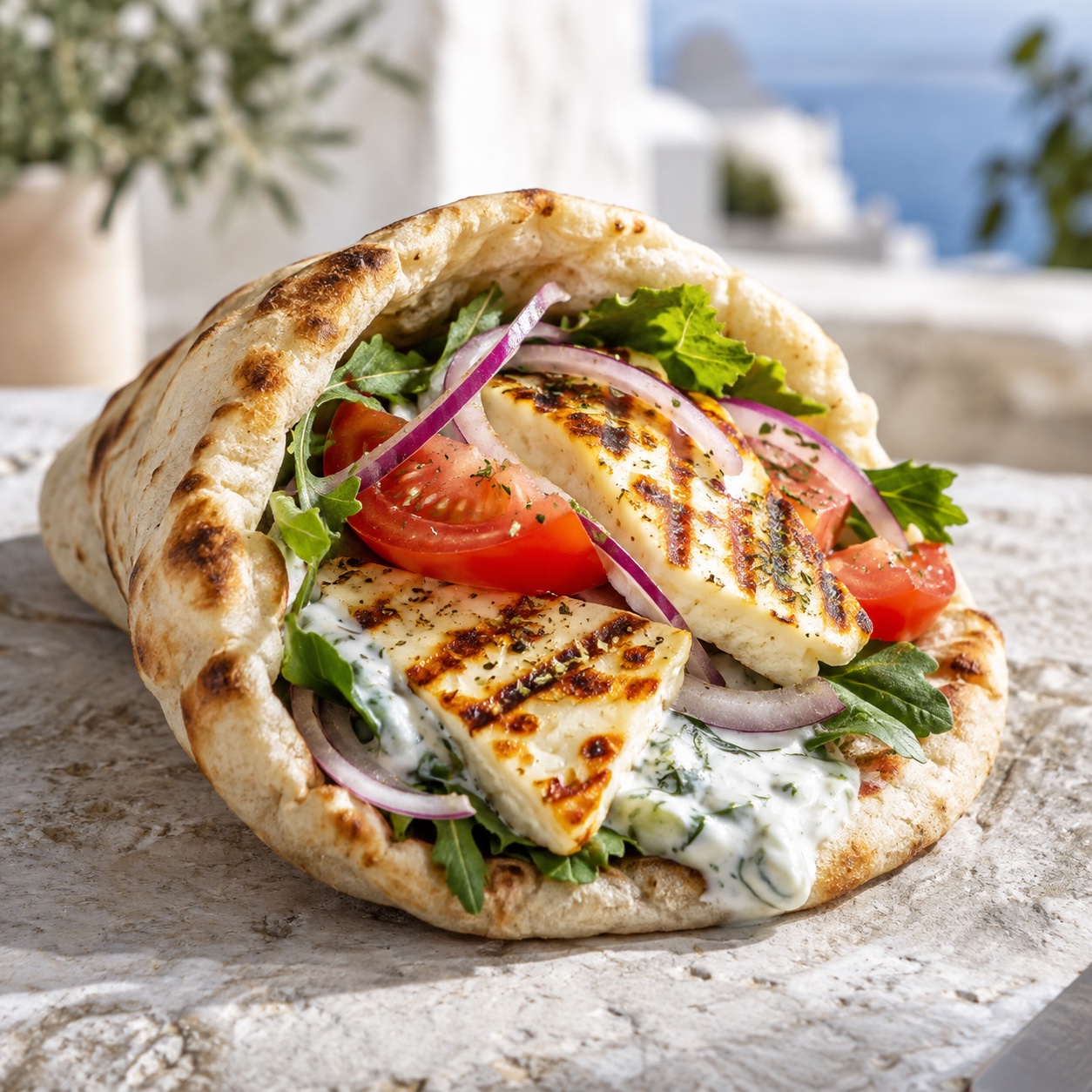 Pita au halloumi grillé